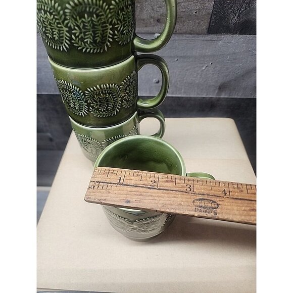 Vintage Set of Four Ceramic MCM Stackable Green Mugs Set Made in Japan - Picture 7 of 7